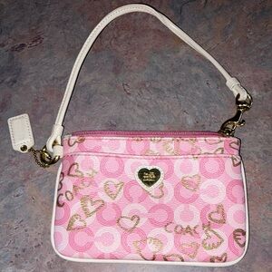 Coach Pink white gold wristlet